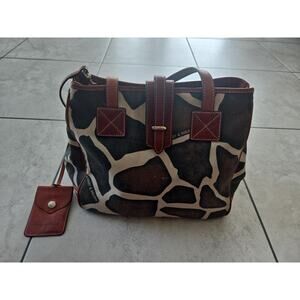 Dooney & Bourke Giraffe Purse Animal Print Multicolor Canvas Shoulder Bag Y2K